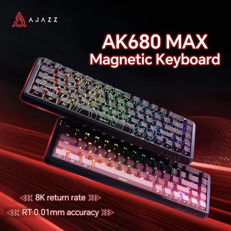 AJAZZ AK680 MAX Mechanische Tastatur mit Magnetischem Schalter, 60% Schnellschalter 0,01 mm 8K/1K Rückmeldung, 68 Tasten, kabelgebundene/kabellose Gaming-Tastatur