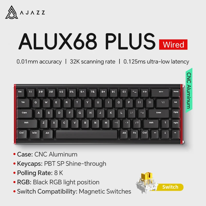 AJAZZ AK680 MAX Mechanische Tastatur mit Magnetischem Schalter, 60% Schnellschalter 0,01 mm 8K/1K Rückmeldung, 68 Tasten, kabelgebundene/kabellose Gaming-Tastatur