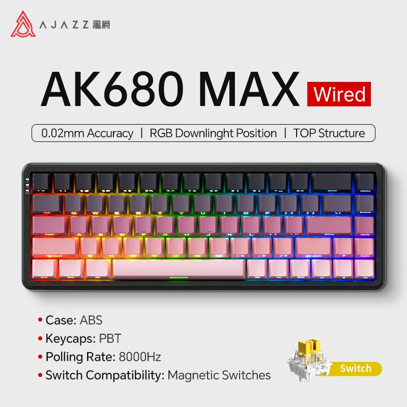 AJAZZ AK680 MAX Mechanische Tastatur mit Magnetischem Schalter, 60% Schnellschalter 0,01 mm 8K/1K Rückmeldung, 68 Tasten, kabelgebundene/kabellose Gaming-Tastatur