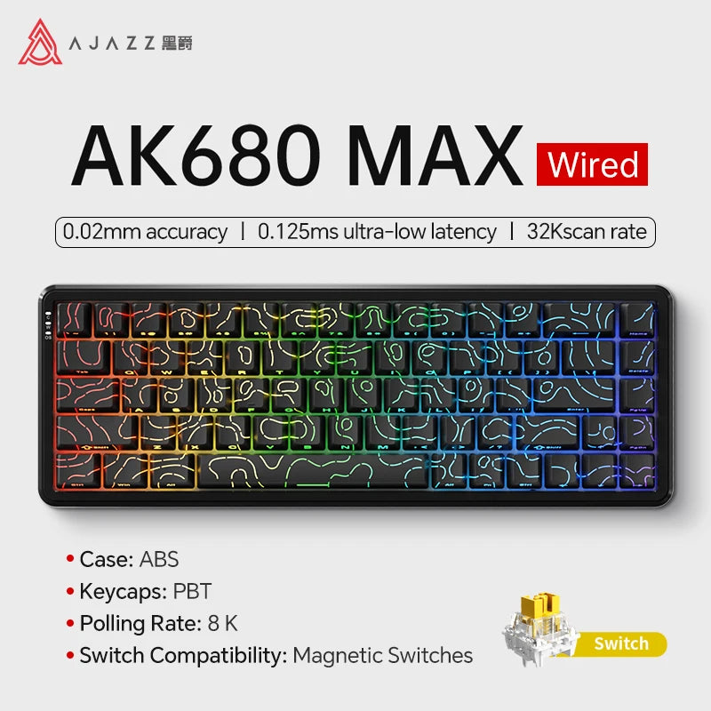 AJAZZ AK680 MAX Mechanische Tastatur mit Magnetischem Schalter, 60% Schnellschalter 0,01 mm 8K/1K Rückmeldung, 68 Tasten, kabelgebundene/kabellose Gaming-Tastatur