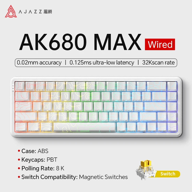 AJAZZ AK680 MAX Mechanische Tastatur mit Magnetischem Schalter, 60% Schnellschalter 0,01 mm 8K/1K Rückmeldung, 68 Tasten, kabelgebundene/kabellose Gaming-Tastatur