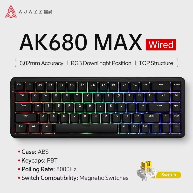 AJAZZ AK680 MAX Mechanische Tastatur mit Magnetischem Schalter, 60% Schnellschalter 0,01 mm 8K/1K Rückmeldung, 68 Tasten, kabelgebundene/kabellose Gaming-Tastatur